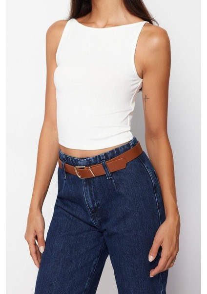 Moda Kayık Yaka Örme Slim Düz Desen Casual Günlük Crop Askılı Kol Bluz fırsatları