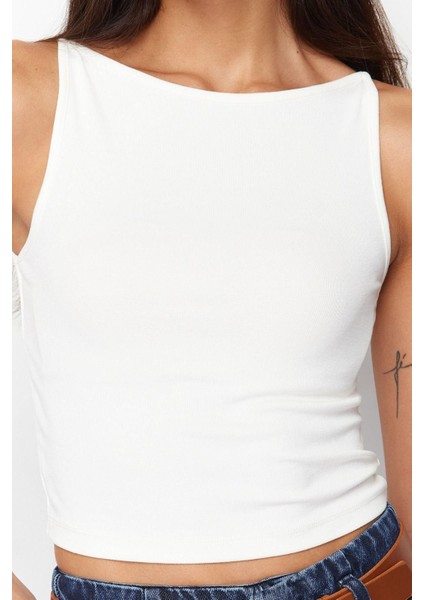 Moda Kayık Yaka Örme Slim Düz Desen Casual Günlük Crop Askılı Kol Bluz indirimleri