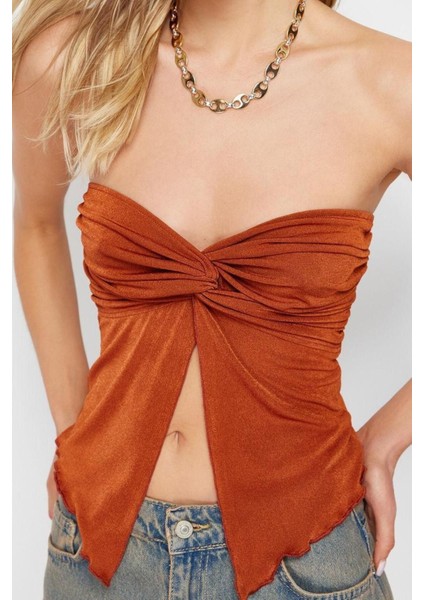 Moda Straplez Örme Slim Düz Desen Casual Günlük Crop Kolsuz Bluz fırsatları
