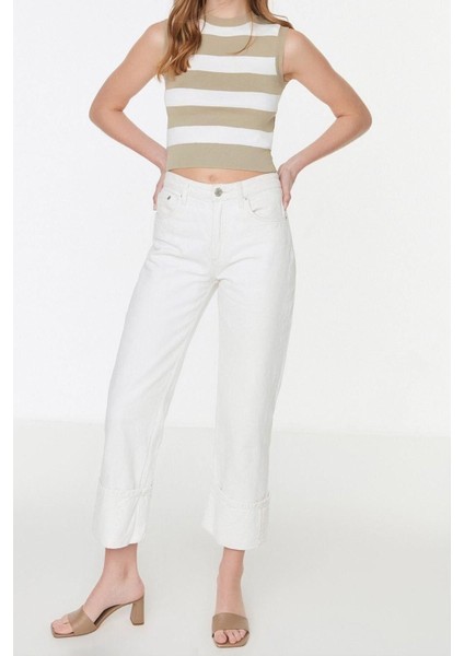 Moda Bisiklet Yaka Triko Slim Çizgili Desen Casual Günlük Crop Kolsuz Bluz indirimleri