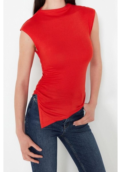 Moda Dik Yaka Örme Slim Düz Desen Casual Günlük Regular Kısa Kol Bluz modelleri