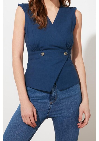 Moda Kruvaze Dokuma Fit Düz Desen Casual Günlük Regular Kolsuz Bluz fiyatları