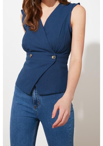Moda Kruvaze Dokuma Fit Düz Desen Casual Günlük Regular Kolsuz Bluz modelleri