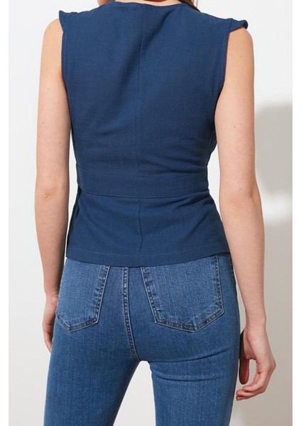 Moda Kruvaze Dokuma Fit Düz Desen Casual Günlük Regular Kolsuz Bluz indirimleri