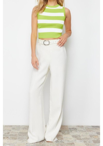 Moda Bisiklet Yaka Triko Slim Çizgili Desen Casual Günlük Crop Kolsuz Bluz fiyatları