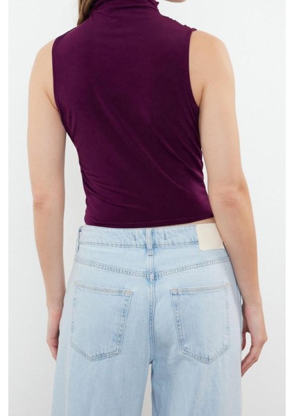 Moda Dik Yaka Örme Fit Düz Desen Casual Günlük Crop Kolsuz Bluz indirimleri