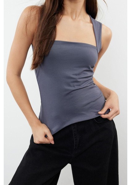 Moda Kare Yaka Örme Slim Düz Desen Casual Günlük Regular Askılı Kol Bluz fiyatları