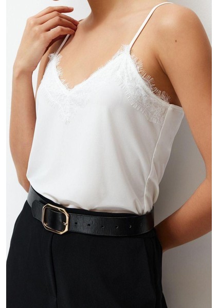 Moda V Yaka Örme Slim Düz Desen Resmi Regular Askılı Kol Bluz fırsatları
