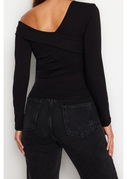 Moda Carmen Yaka Örme Slim Düz Desen Casual Günlük Crop Uzun Kol Bluz indirimleri