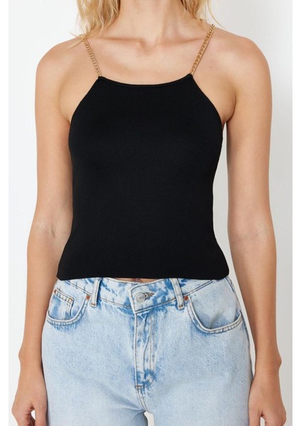 Moda Havuz Yaka Triko Regular Düz Desen Casual Günlük Regular Askılı Kol Bluz