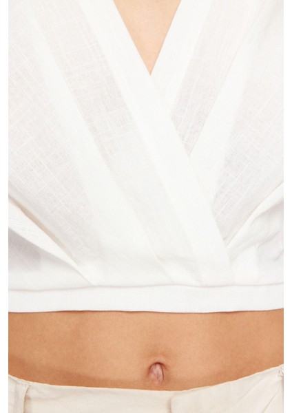 Moda V Yaka Dokuma Regular Düz Desen Casual Günlük Crop Kısa Kol Bluz indirimleri