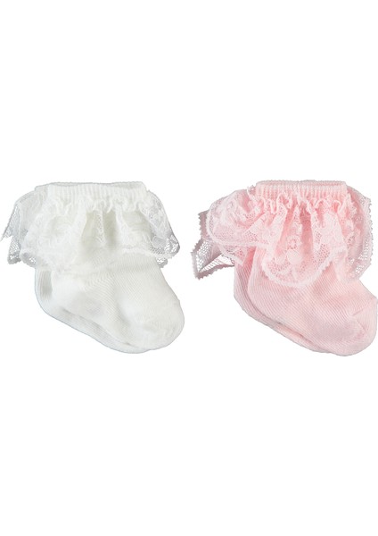 Kız Bebek 2'li Çorap Set 6-18 Ay Ekru-Pembe