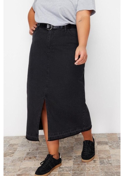 Moda Büyük Beden Regular Düz Desen Günlük Midi Boy Denim Büyük Beden Etek modelleri