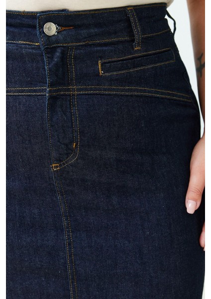 Moda Büyük Beden Kalem Düz Desen Günlük Mini Boy Yırtmaçlı Mini Kalem Denim Etek indirimleri