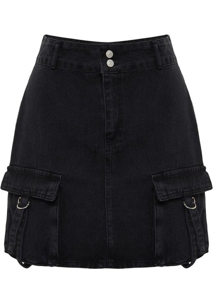 Moda Büyük Beden Regular Düz Desen Günlük Mini Boy Kargo Cepli Denim Etek