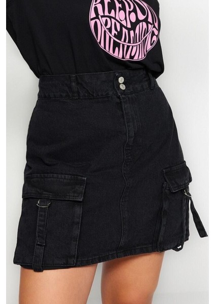 Moda Büyük Beden Regular Düz Desen Günlük Mini Boy Kargo Cepli Denim Etek fiyatları