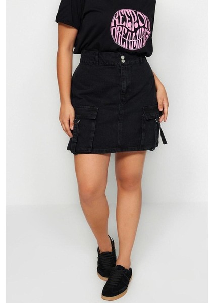 Moda Büyük Beden Regular Düz Desen Günlük Mini Boy Kargo Cepli Denim Etek modelleri
