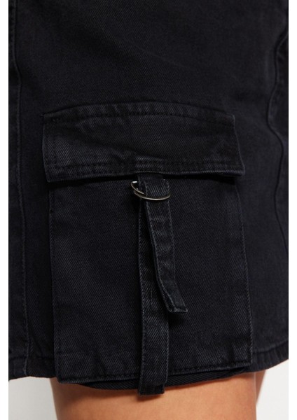 Moda Büyük Beden Regular Düz Desen Günlük Mini Boy Kargo Cepli Denim Etek indirimleri