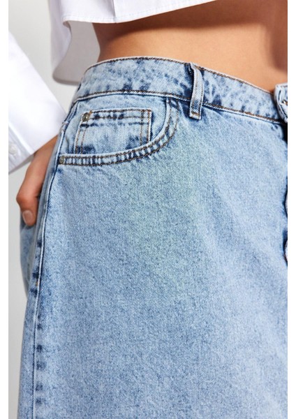 Moda Büyük Beden Regular Düz Desen Günlük Midi Boy Ön Yırtmaçlı Denim Etek indirimleri