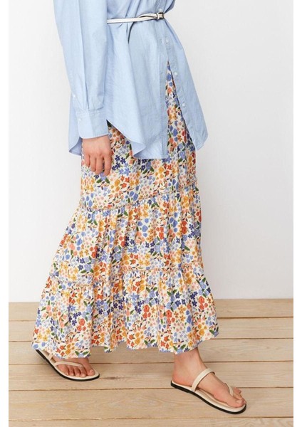 Moda Tesettür A-Line Çiçekli Desen Günlük Maxi Boy Renkli Dokuma Etek fırsatları