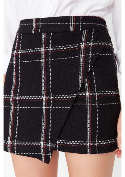 Moda Slim Fit Ekose Desen Şık Gece Mini Boy Kareli Tüvit Kumaş Kruvaze Mini Boy Dokuma Etek indirimleri