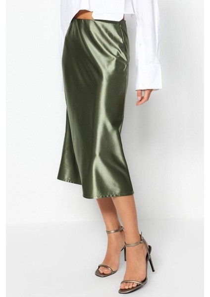 Moda A-Line Düz Desen Günlük Midi Boy Premium Saten A Kesim Çan Form Midi Örme Etek modelleri
