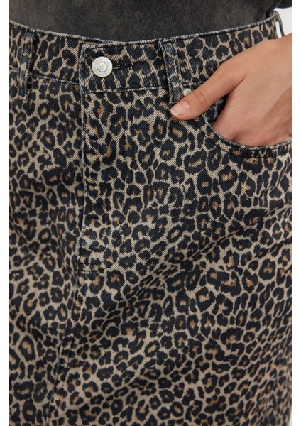 Moda Regular Animal Desen Günlük Midi Boy Leopar Desenli Maxi Denim Etek indirimleri