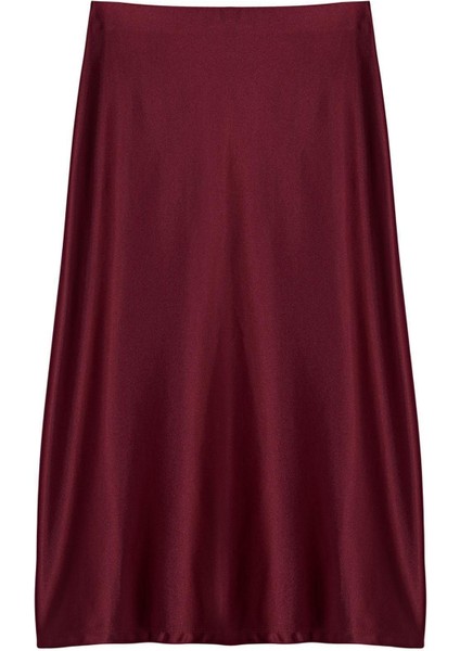 Moda A-Line Düz Desen Günlük Midi Boy Premium Saten A Kesim Çan Form Etek