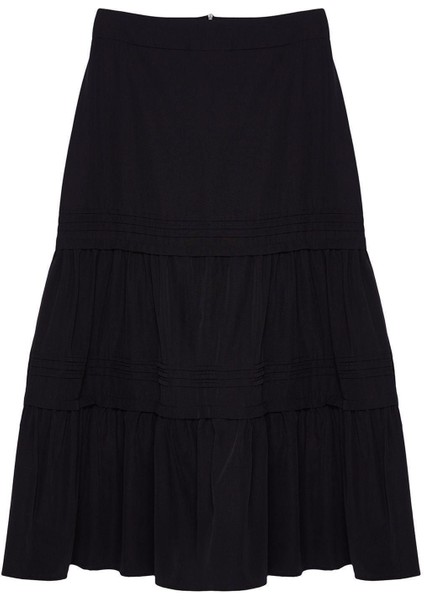 Moda Tesettür Regular Düz Desen Günlük Uzun Boy Eteği Kesikli Uzun Dokuma Etek