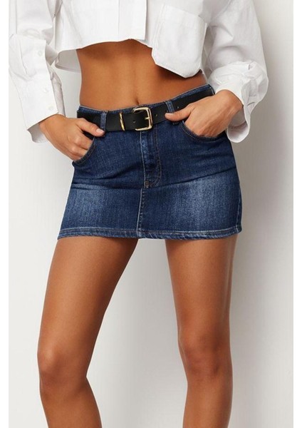 Moda Denim Düz Desen Günlük Mini Boy Düşük Bel Mini Denim Etek fırsatları