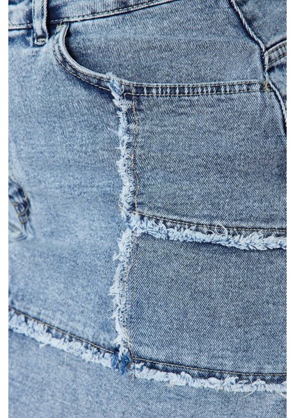 Moda Büyük Beden Regular Düz Desen Günlük Mini Boy Dikiş ve Püskül Detaylı Mini Denim Etek indirimleri