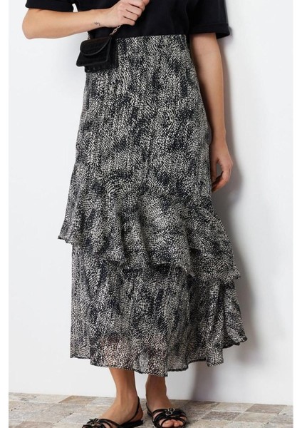 Moda Tesettür Regular Animal Desen Günlük Maxi Boy Animal Desenli Astarlı Dokuma Etek modelleri