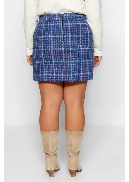 Moda Büyük Beden Regular Ekose Desen Günlük Mini Boy Ekose Desenli Etek