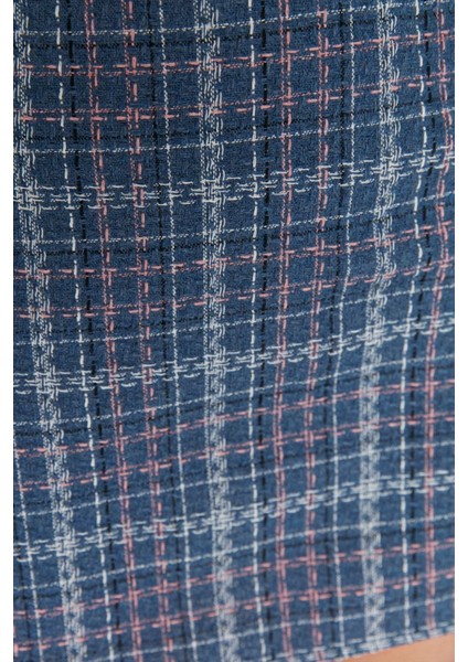 Moda Ekose Desen Resmi Mini Boy Indigo Ekose Desenli Tüvit Kumaş Mini Dokuma Etek