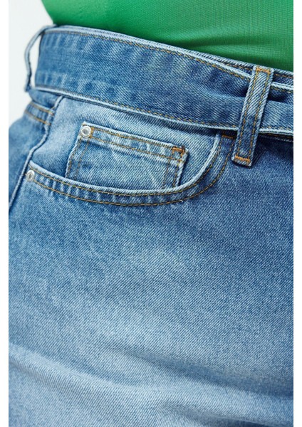 Moda Büyük Beden Regular Düz Desen Günlük Mini Boy Kemerli Mini Denim Etek indirimleri
