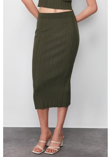 Moda Bodycon Düz Desen Günlük Midi Boy Triko Premium Iplik Özel Iplik Etek fiyatları