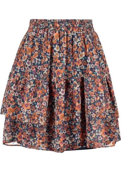 Moda A-Line Çiçekli Desen Günlük Mini Boy Astarlı Volanlı Şifon Mini Dokuma Etek