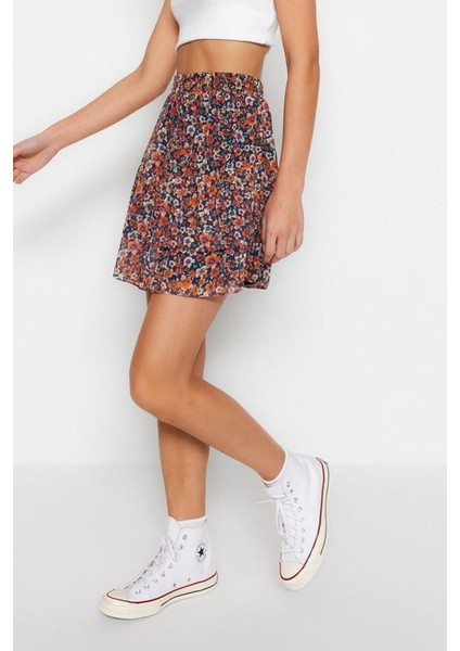 Moda A-Line Çiçekli Desen Günlük Mini Boy Astarlı Volanlı Şifon Mini Dokuma Etek fırsatları