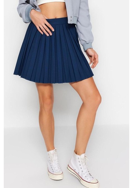 Moda Düz Desen Günlük Mini Boy Pile Detaylı Mini Boy Dokuma Etek modelleri