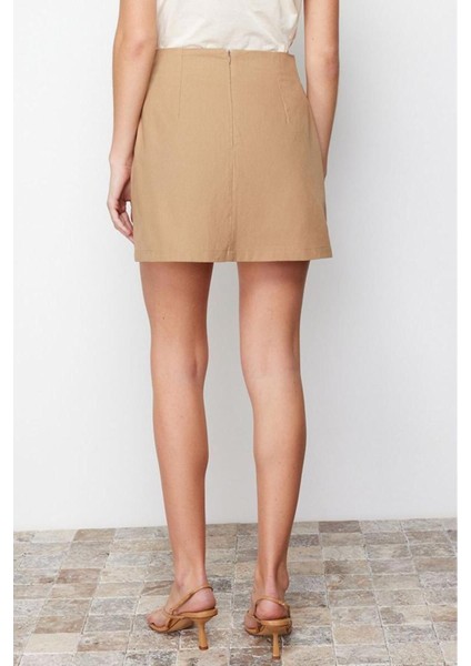 Moda A-Line Düz Desen Günlük Mini Boy Yüksek Bel A-Line Mini Boy Dokuma Etek indirimleri