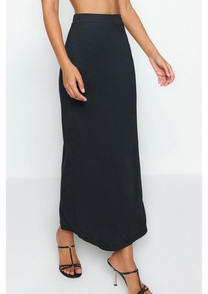 Moda Regular Düz Desen Günlük Maxi Boy Maxi Yüksek Bel Esnek Örme Etek fırsatları