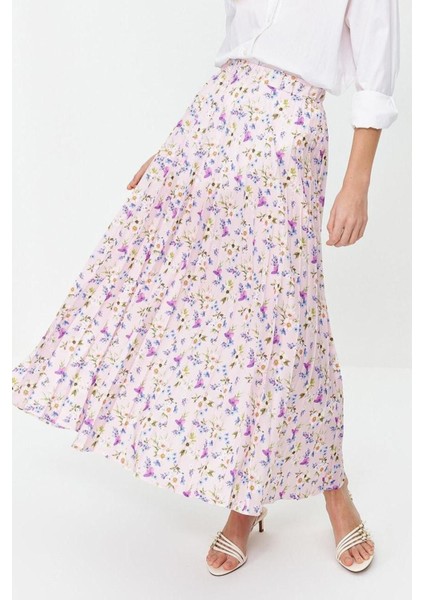 Moda Tesettür Beli Lastikli Çiçekli Desen Günlük Maxi Boy Piliseli Beli Lastikli Dokuma Etek fiyatları