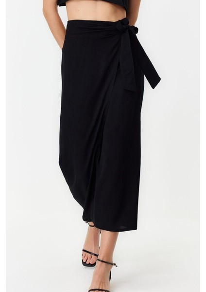 Moda Regular Düz Desen Günlük Maxi Boy Bağlamalı Viskon Dokuma Etek fiyatları