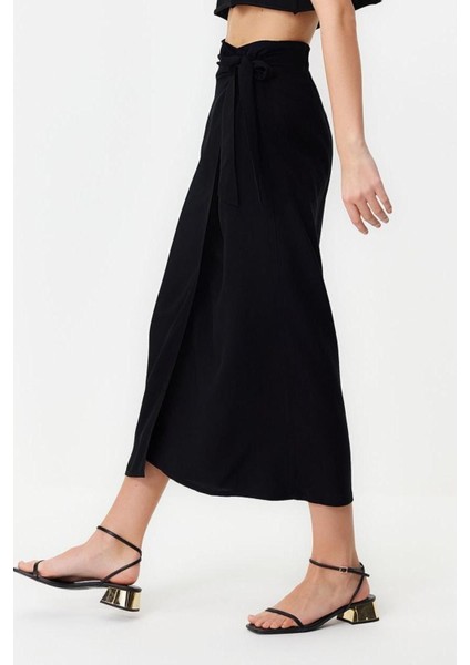 Moda Regular Düz Desen Günlük Maxi Boy Bağlamalı Viskon Dokuma Etek modelleri