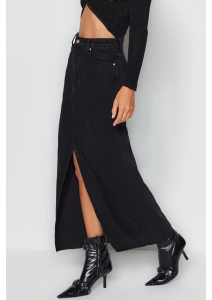 Moda Denim Düz Desen Günlük Maxi Boy Yırtmaçlı Maxi Denim Etek modelleri