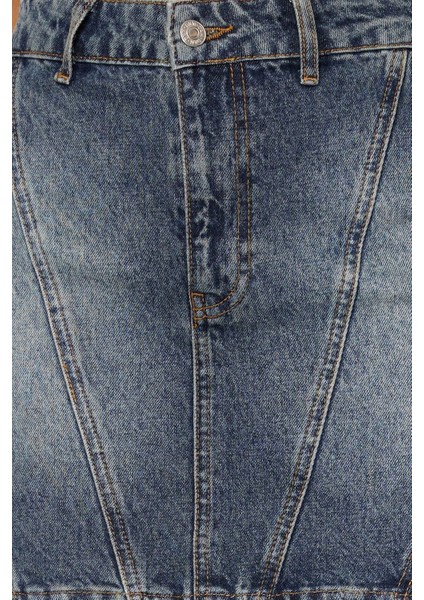 Moda Denim Düz Desen Günlük Mini Boy Dikiş Detaylı Yüksek Bel Mini Denim Etek indirimleri