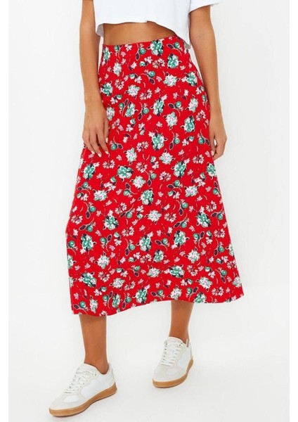 Moda Regular Retro Desen Günlük Midi Boy Viskon Kumaşlı Midi Dokuma Etek modelleri