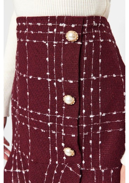 Moda Flare Ekose Desen Günlük Mini Boy Düğmeli Tüvit Kumaş Etek Ucu Volanlı Mini Dokuma Etek indirimleri