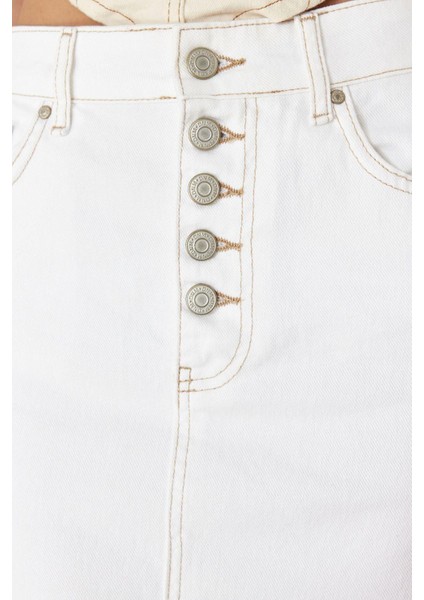Moda Regular Düz Desen Günlük Midi Boy Önden Düğmeli Yırtmaçlı Midi Denim Etek indirimleri