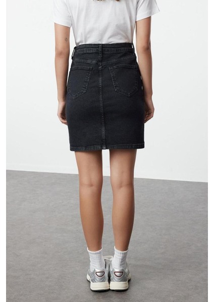 Moda A-Line Düz Desen Günlük Mini Boy Basic Yüksek Bel Mini Denim Etek indirimleri